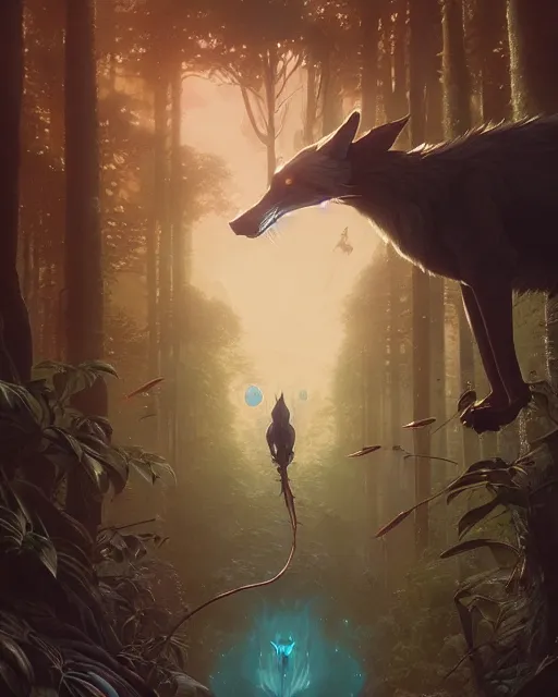 Image similar to highly detailed surreal vfx portrait of a raypunk wolf, stephen bliss, unreal engine, greg rutkowski, loish, rhads, beeple, makoto shinkai and lois van baarle, ilya kuvshinov, rossdraws, tom bagshaw, alphonse mucha, global illumination, detailed and intricate environment