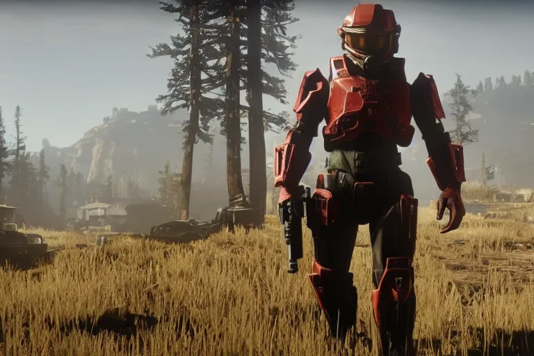 Image similar to master chief in red dead redemption 2