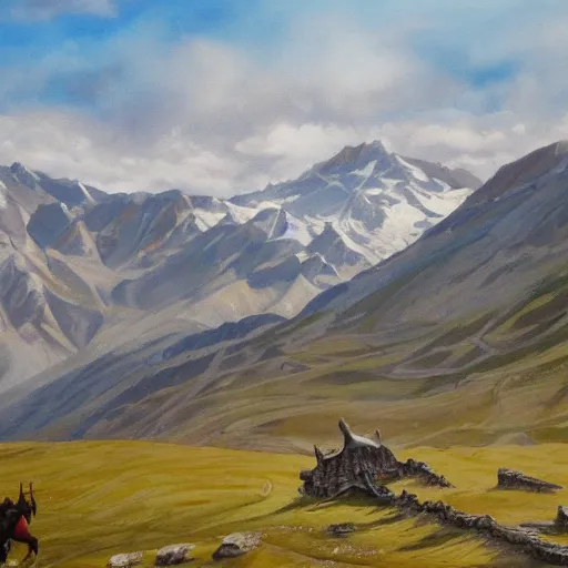 Image similar to painting lord of the rings landscape, edoras