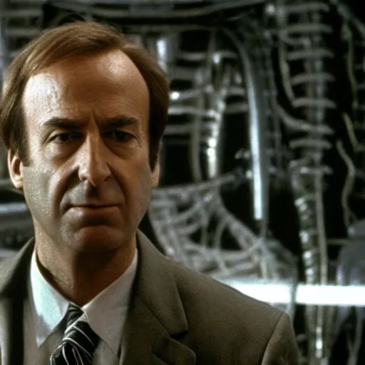 Image similar to film still of saul goodman in aliens, by hr giger