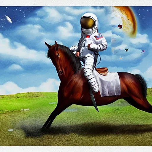 Image similar to a horse riding an astronaut, hyper - realistic, style by kezie demessance