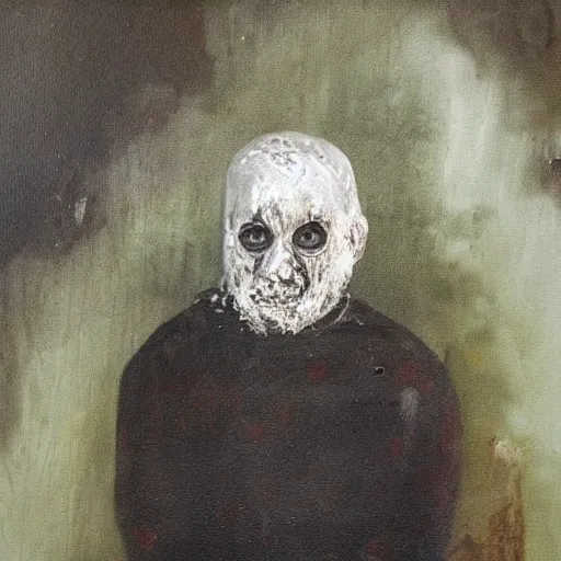 Prompt: a scary painting of an old man covered in mold