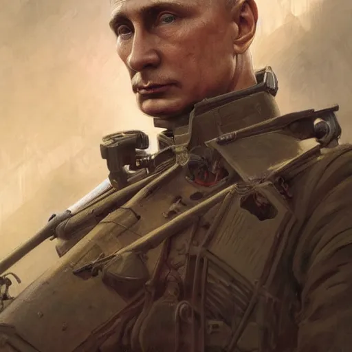 Image similar to world war one era mech, vladimir putin, intricate, highly detailed, digital painting, artstation, concept art, smooth, sharp focus, illustration, unreal engine 5, 8 k, art by artgerm and greg rutkowski and alphonse mucha