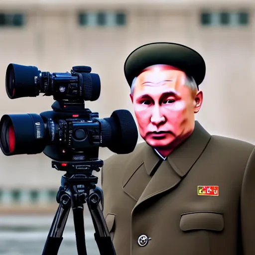 Image similar to 35mm photo of kim jong putin. highly detailed 8k, high quality, nikon d850