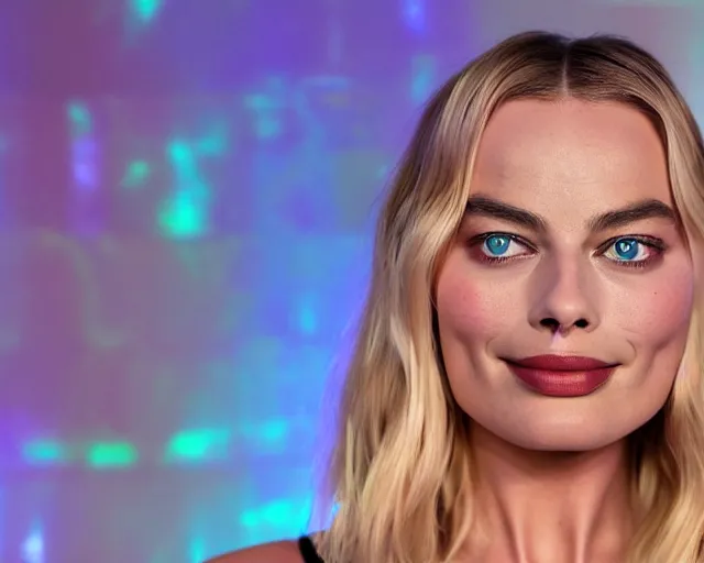 Image similar to margot robbie as led art, hyper detailed, award winning