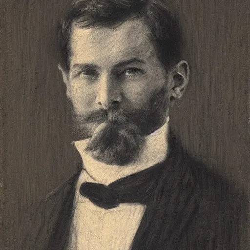 Image similar to portrait of an action hero, suit, tie, smile, by alfred stevens in charcoal