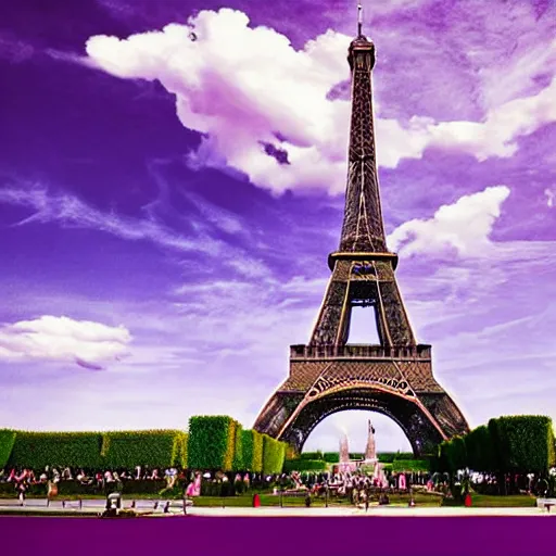 Prompt: the Eiffel tower is made of marijuana, professional film photography, purple bubbly clouds in the background, masterpiece, rule of thirds, gorgeous composition, striking and stunning visuals