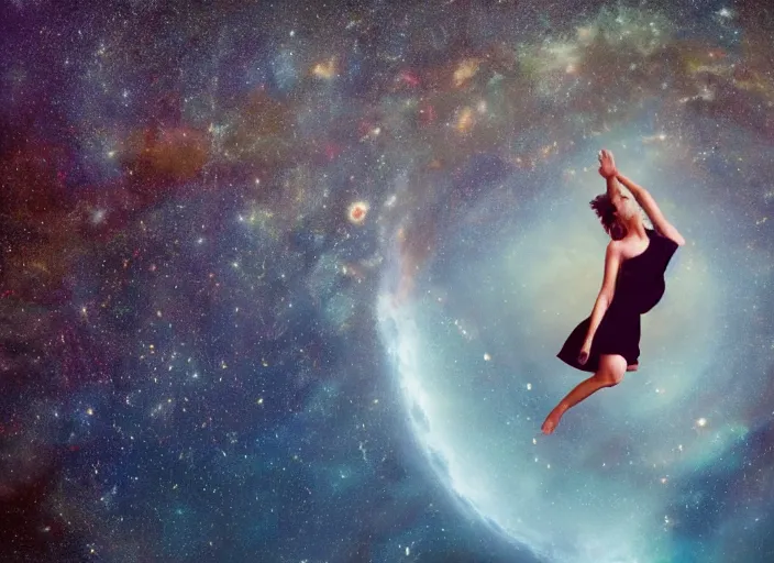 Image similar to falling girl into the cosmos, kieth thomsen