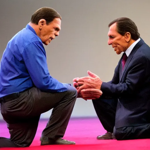 Image similar to kenneth copeland kneeling praying to meca