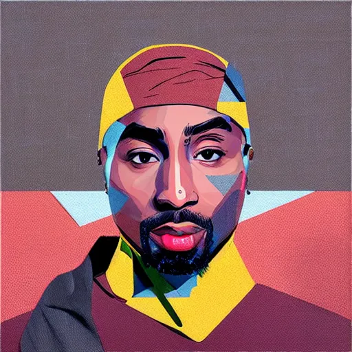 Prompt: Tupac profile picture by Sachin Teng, asymmetrical, Organic Painting , Matte Painting, geometric shapes, hard edges, graffiti, street art:2 by Sachin Teng:4