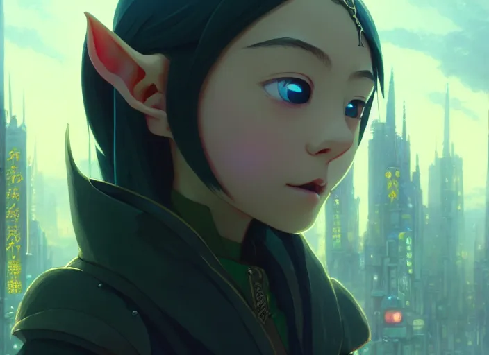 Image similar to a film still portrait of a elven minion, finely detailed features, minions, cinematic lighting, perfect art, night cyberpunk city, intricate, anime, minion, gapmoe grimdark, artstation, trending on pixiv fanbox, painted by greg rutkowski makoto shinkai takashi takeuchi studio ghibli, akihiko yoshida, 4 k