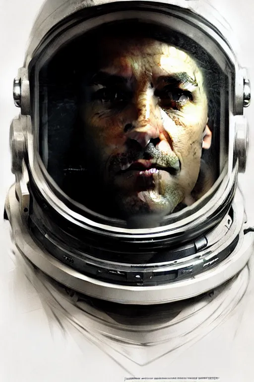 Image similar to hyperrealist portrait sketch of an astronaut by jeremy mann and alphonse mucha, fantasy art, photo realistic, dynamic lighting, artstation, poster, volumetric lighting, very detailed faces, 4 k, award winning