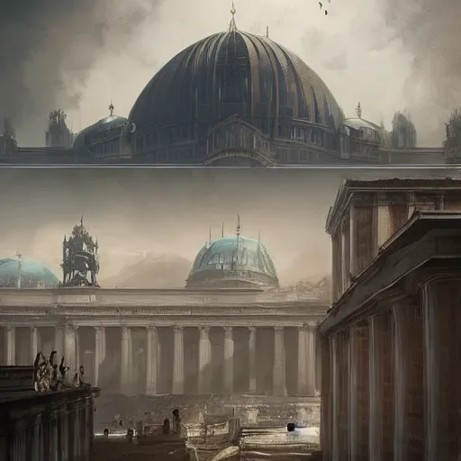 Image similar to giant volkshalle building, berlin 1 9 4 5, matte painting by greg rutkowski, artstation