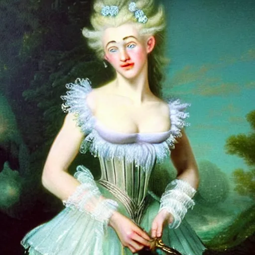 Prompt: A 18th century, messy, white haired, (((happy))) elf princess (look like ((young Kate Winslet))), dressed in a frilly ((lace)), wedding dress, is ((holding a key)). Greenish blue tones, theatrical, (((underwater lights))), high contrasts, fantasy water color, inspired by John Everett Millais's Ophelia