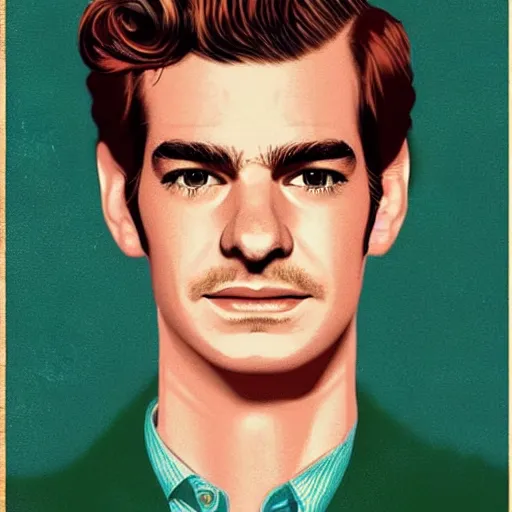 Image similar to “Andrew Garfield portrait, color vintage magazine illustration 1950”