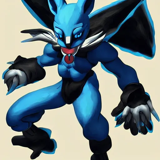 Image similar to Portrait of Lucario, made by Yoji Shinkawa, Highly detailed, fantasy themed, dynamic posing, concept art