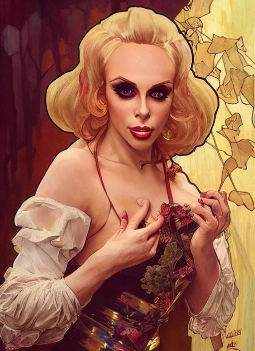 Image similar to katya, drag queen, painting by artgerm and greg rutkowski and alphonse mucha