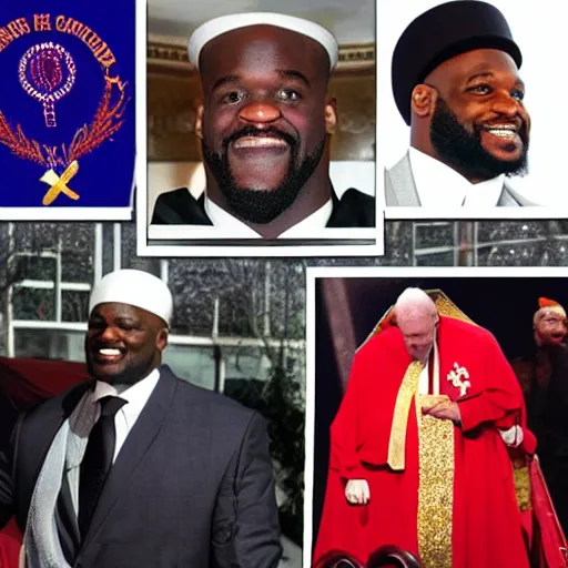 Image similar to Shaq cannabis pope coronation presented by Hasidic Superman