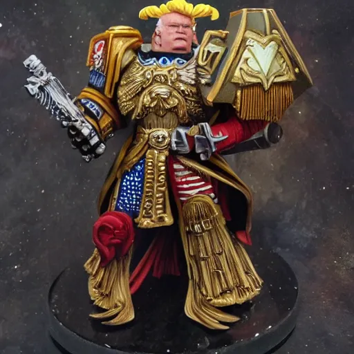 Image similar to donald trump as the god emperor of mankind, warhammer 4 0 k universe, immense detail, by john blanche