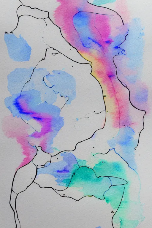 Image similar to a minimalist map drawn in pen by Sunil Das, faint ethereal splashed abstract watercolor by Georgia O'Keefe. Trending on Artstation.