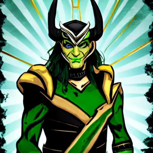 Image similar to loki from marvel in borderlands style