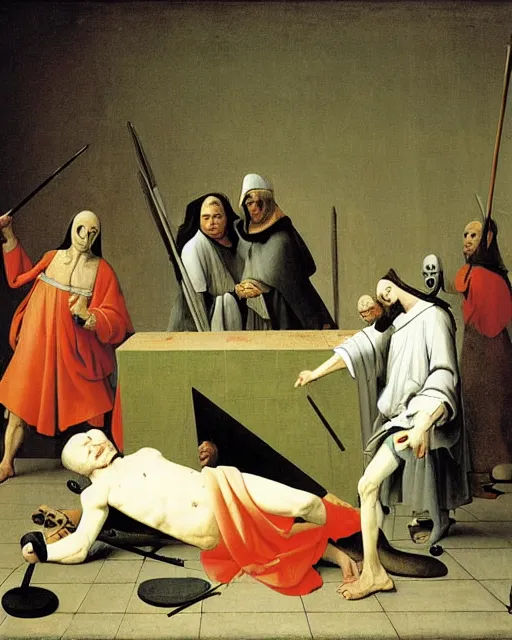 Image similar to Death Of Marat By Jacques-Louis David painting by Hieronymus Bosch