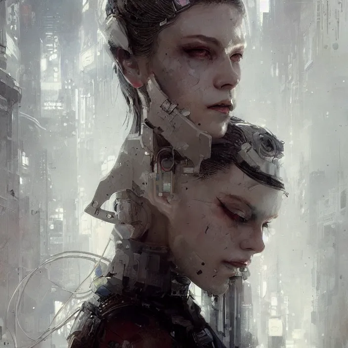 Image similar to female cyberpunk, beautiful face, rule of thirds, intricate outfit, spotlight, by greg rutkowski, by jeremy mann, digital painting