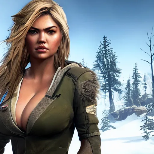 Image similar to kate upton in horizon zero game, high quality