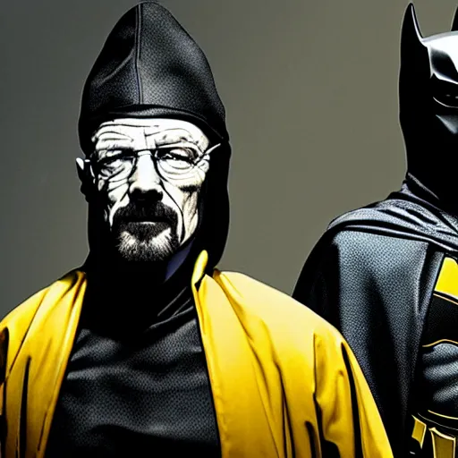 Image similar to Walter White as Batman and Jesse Pinkman as Robin, 8k, high definition, highly detailed, photo realistic