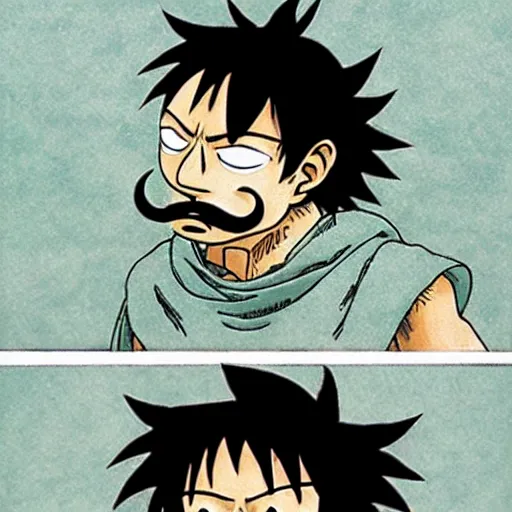 Image similar to [ luffy mustache ] ( by kentaro miura )