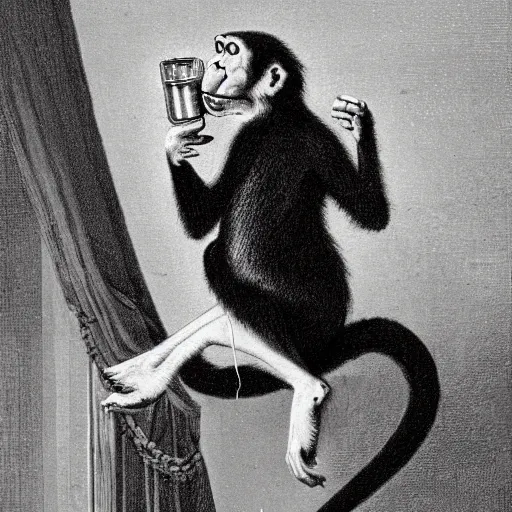 Image similar to a monkey with heels drinking tea as a baroque painting