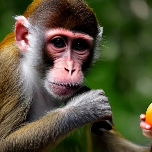 Image similar to Monkey drinking Capri Sun juice, low light, photo taken at night,