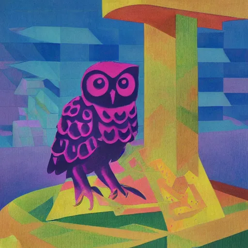 Image similar to eldritch blooming alien country cube owl loch column champagne , by Paul Gauguin and Henriette Grindat and Gerardo Dottori , 20 megapixels , synthwave , cubist