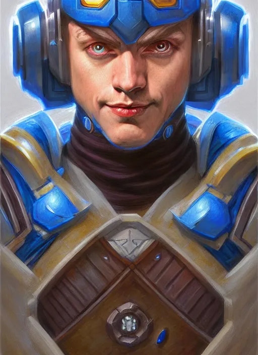 Image similar to Megaman as a fantasy D&D character, portrait art by Donato Giancola and James Gurney, digital art, trending on artstation