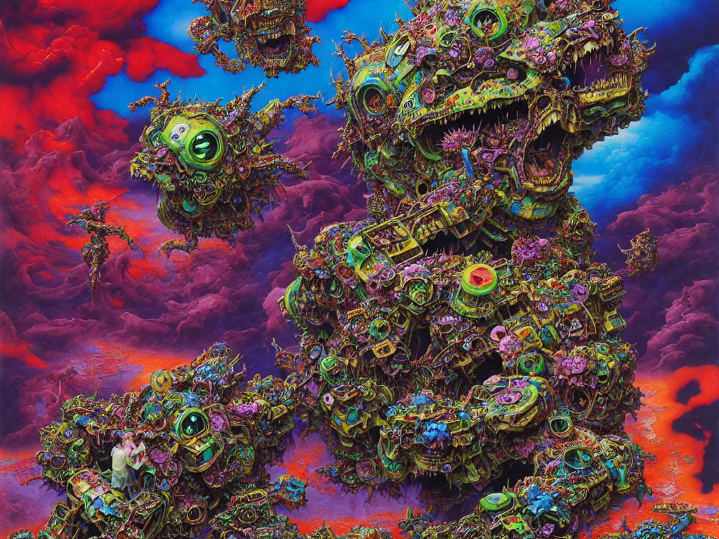 Prompt: realistic detailed image of Technological Nightmare Abomination Monster Toy Gummy Bear Boss Fight by Lisa Frank, Ayami Kojima, Amano, Karol Bak, Greg Hildebrandt, and Mark Brooks, Neo-Gothic, gothic, rich deep colors. Beksinski painting, part by Adrian Ghenie and Gerhard Richter. art by Takato Yamamoto. masterpiece