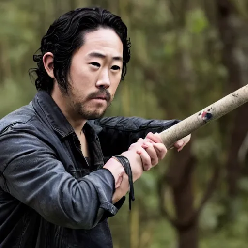 Image similar to Steven Yeun playing Negan Smith from the walking dead,8k,