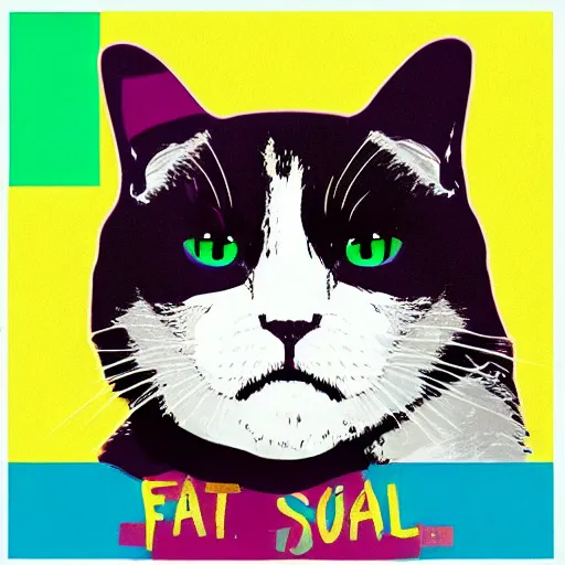 Image similar to a fat cat by andy warhol, digital art, trending on artstation