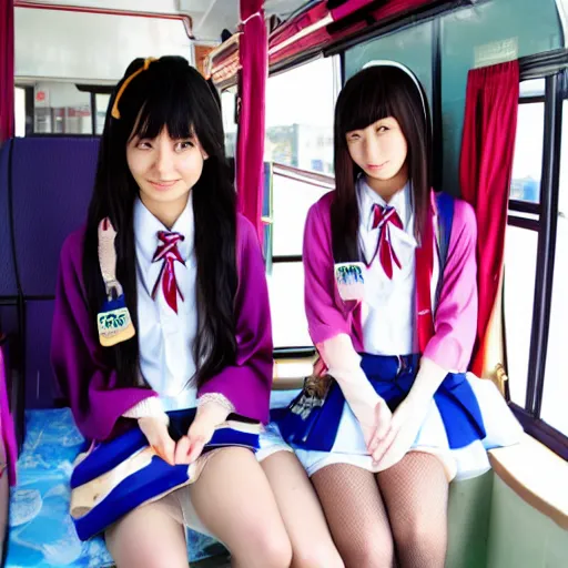 Image similar to two Japanese high school girl ,bus ,RENGE MUTATA