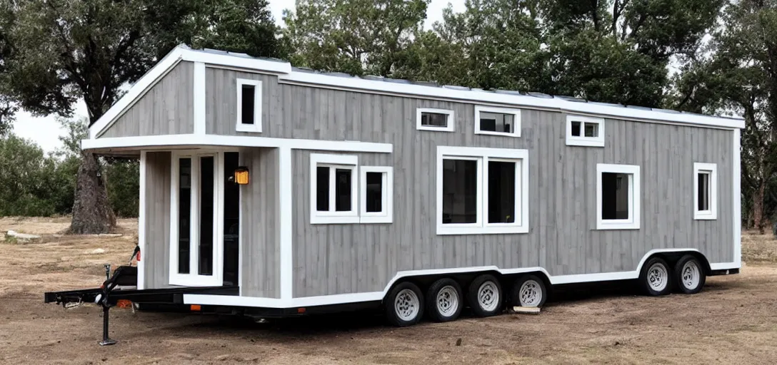 Image similar to parthenon - inspired tiny house on trailer.