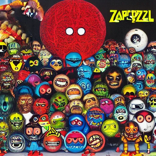 Prompt: 8 0's madballs toys on led zeppelin album cover, 8 k resolution hyperdetailed photorealism