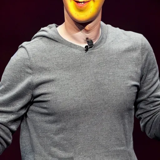 Image similar to Mark Zuckerberg with bright yellow and porous looking skin