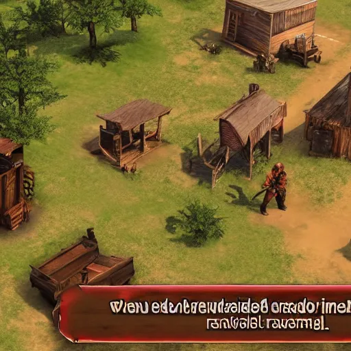 Prompt: Red Read Redemption 2 as an isometric real time strategy game from 2008, in game screenshot