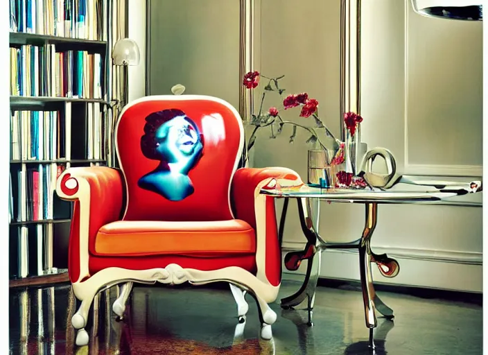Image similar to a chair designed by jeff koons, interior design magazine photography