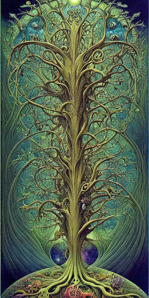 Image similar to tree of life by roger dean and andrew ferez, art forms of nature by ernst haeckel, divine chaos engine, symbolist, visionary, art nouveau, botanical fractal structures, organic, detailed, realistic, surreality