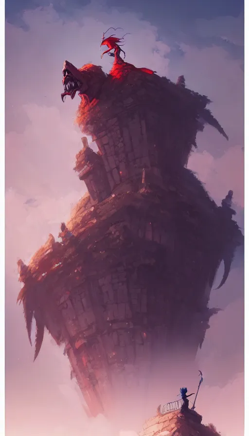 Image similar to creature on top of a castle by jesper ejsing, ilya kuvshinov, greg rutkowski on artstation