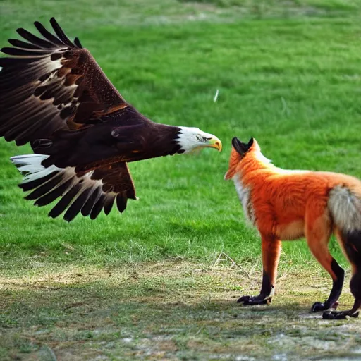 Image similar to eagle eagle eagle and a fox in a park