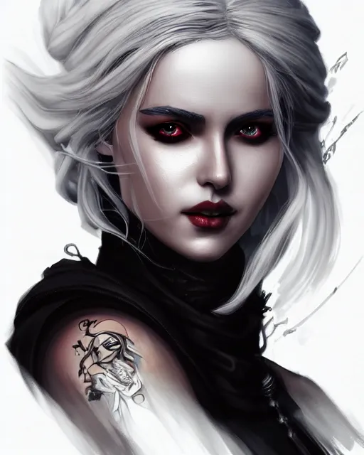 Image similar to black crimson ink smoke portrait of ciri, artgerm, wlop, artstation