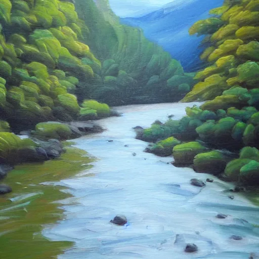 Prompt: shohsa river, detailed oil painting