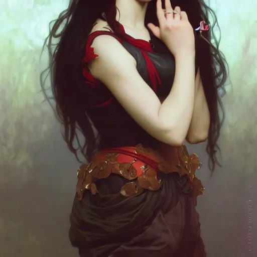 Image similar to goth girl opening her mouth full of sharp bloodstained teeth, intricate, art by artgerm and greg rutkowski and alphonse mucha and william - adolphe bouguereau, high detailed, 4 k,