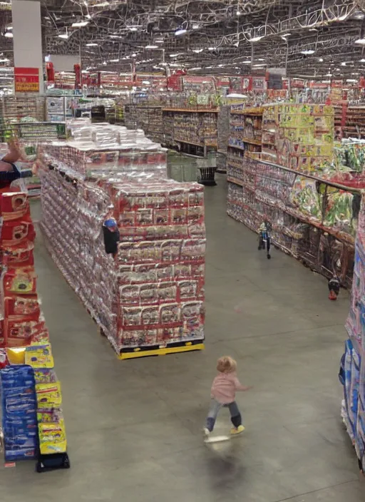 Image similar to first person view. walking through a costco in 1 9 9 7. looking at hands arranged in the shape of a gossett